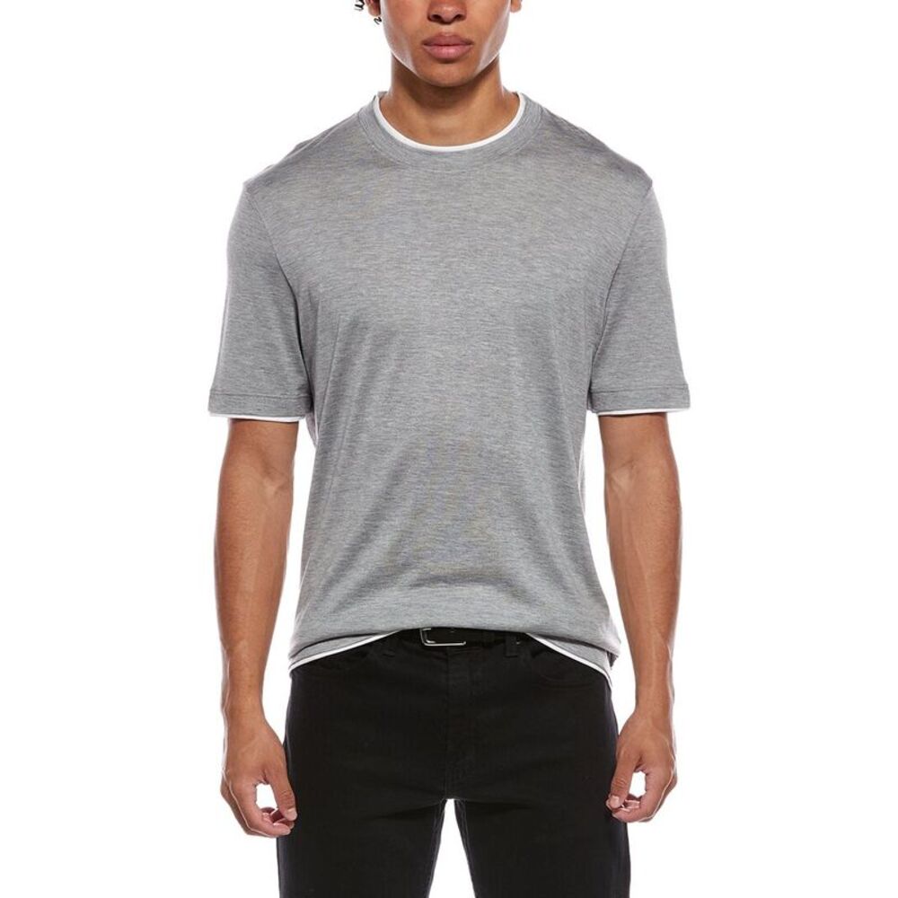 Brunello Cucinelli Mens  Silk-Blend T-Shirt, Grey